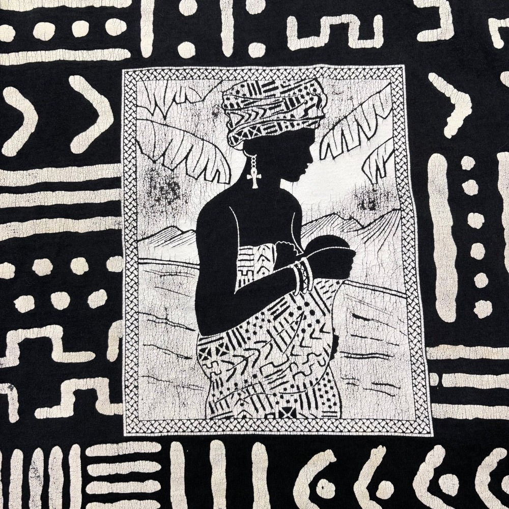 Vintage 1995 Frontline Gear Graphic‎ T Shirt Men XL Black Tribal Art Culture Tee - Picture 3 of 12